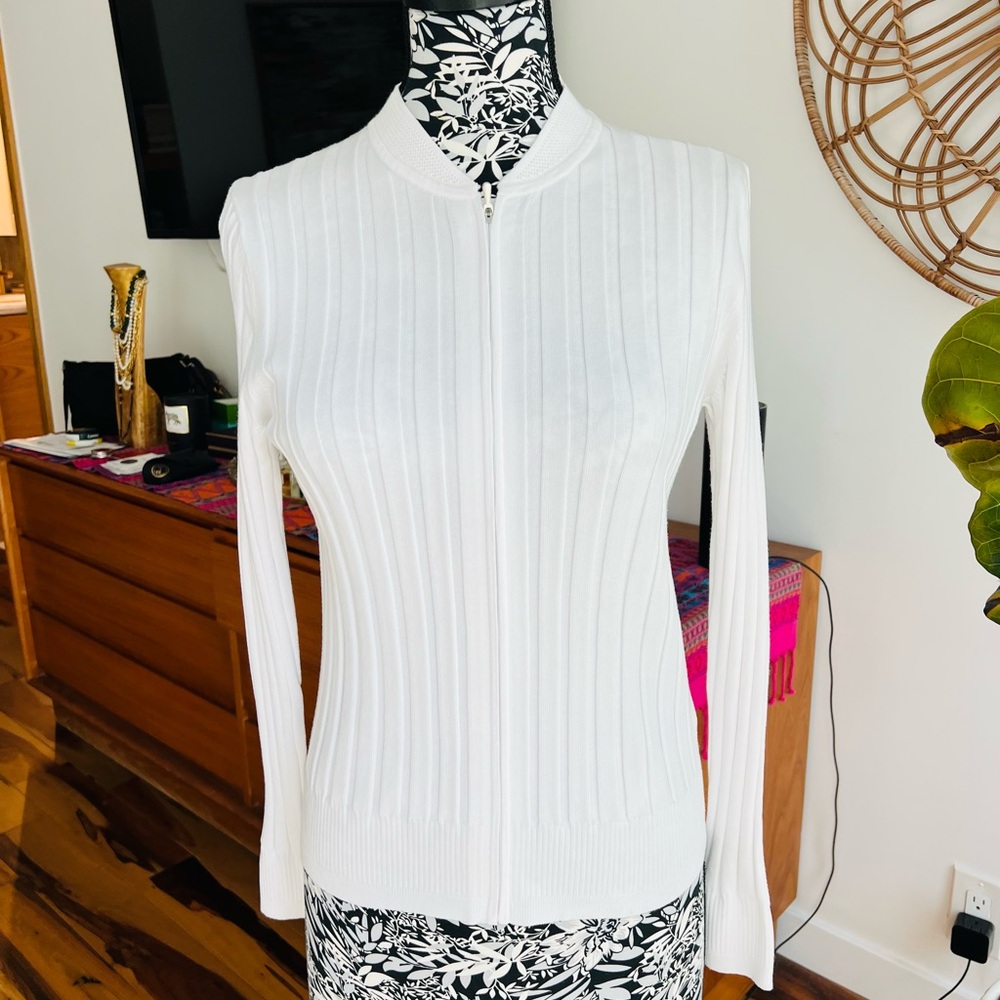 Athleta White Textured Knit Cardigan